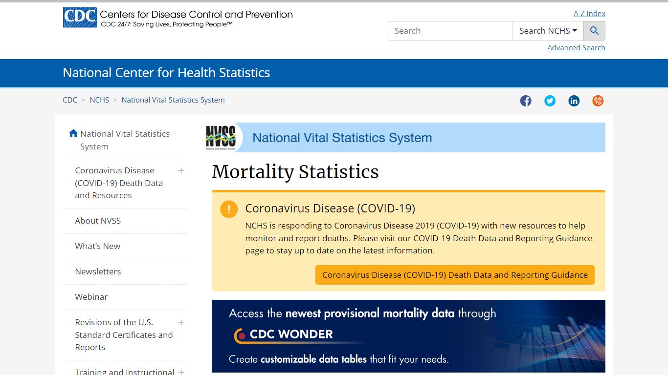 NVSS - Mortality Data - Centers for Disease Control and Prevention