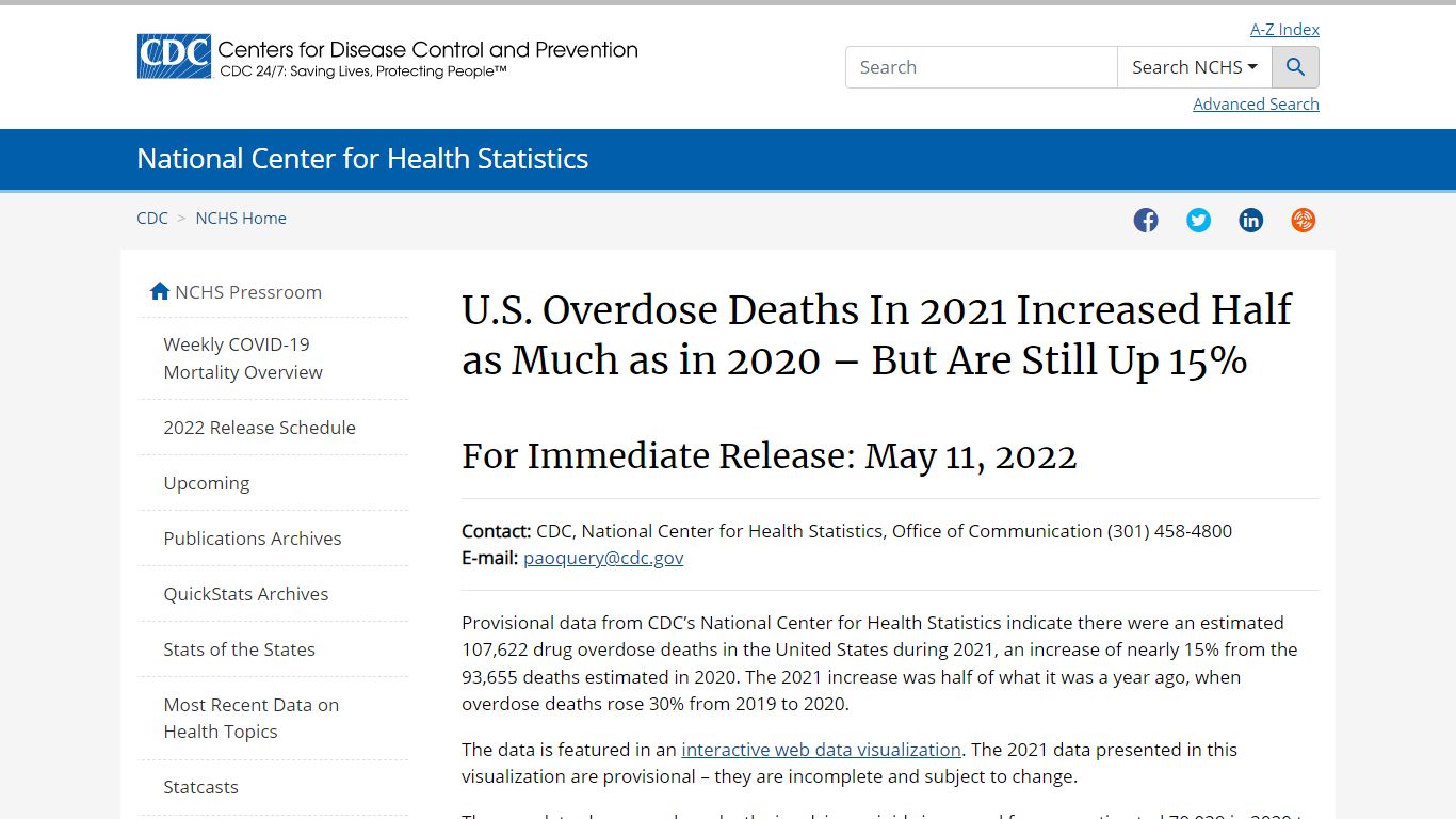 U.S. Overdose Deaths In 2021 Increased Half as Much as in 2020 - But ...